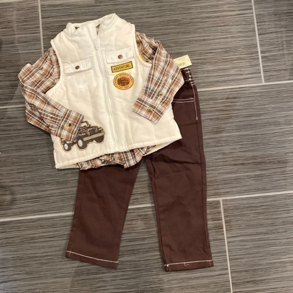 3 piece plaid shirt, fleece vest and pants